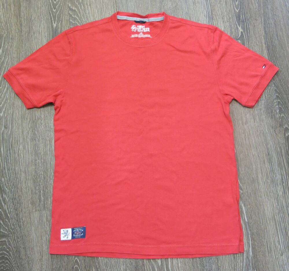 TOMMY HILFIGER T Shirt Size L Men Logo Red Short Sleeve Preppy Classic Casual